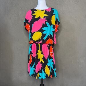 Vintage 80s Carole Little Saint Tropez West Tropical Print Rayon Dress Sz 6